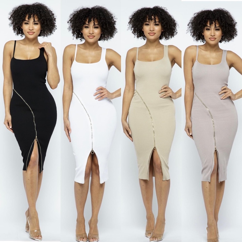 Great material zip up thigh out dress